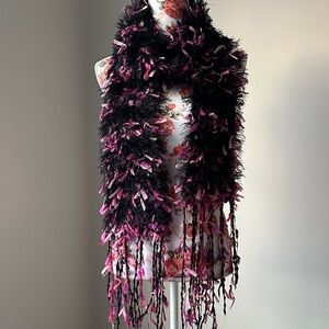 Handmade Black and Pink Knitted Scarf